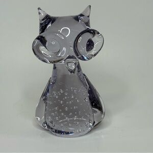 Vintage Blown Glass Owl Figurine Paperweight Controlled Bubbles